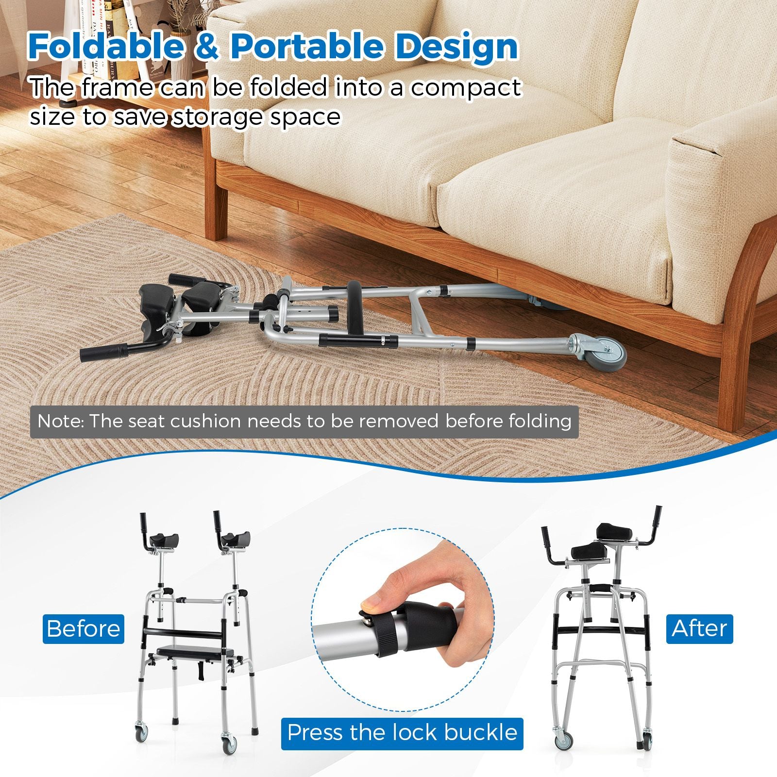 Versatile Rolling Walker with Padded Seat and 2 Premium Wheels