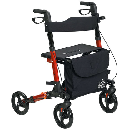 Adjustable 4 Wheel Rollator W/ Seat Bag Folding Mobility Walker