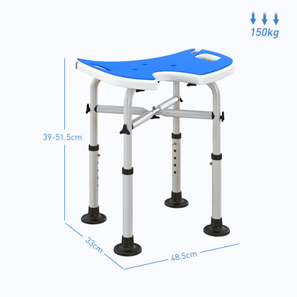 Height Adjustable Shower Stool with Suction Grab Rail U-Shaped Padded Seat