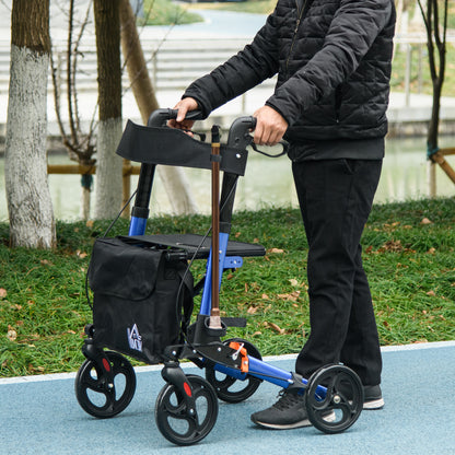 Adjustable 4 Wheel Rollator W/ Seat Bag Folding Mobility Walker