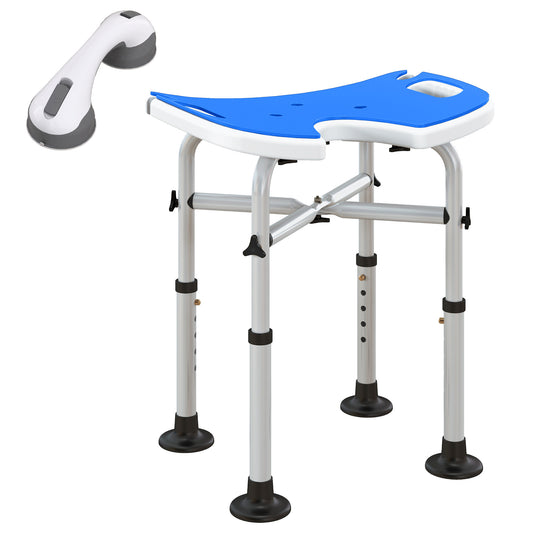 Height Adjustable Shower Stool with Suction Grab Rail U-Shaped Padded Seat