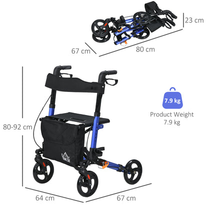 Adjustable 4 Wheel Rollator W/ Seat Bag Folding Mobility Walker