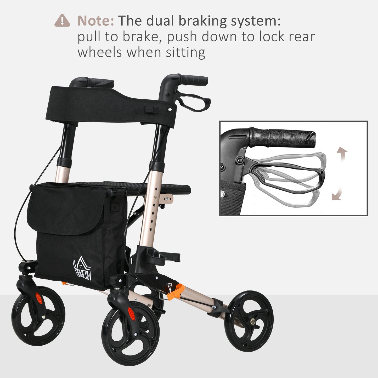 Adjustable 4 Wheel Rollator W/ Seat Bag Folding Mobility Walker
