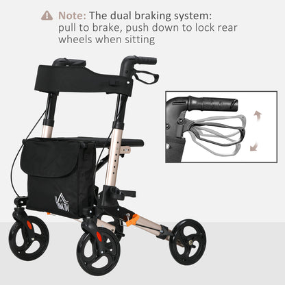 Adjustable 4 Wheel Rollator W/ Seat Bag Folding Mobility Walker