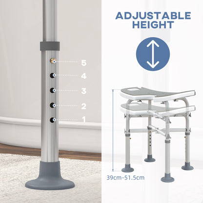 Height Adjustable Shower Stool with Suction Grab Rail U-Shaped Padded Seat