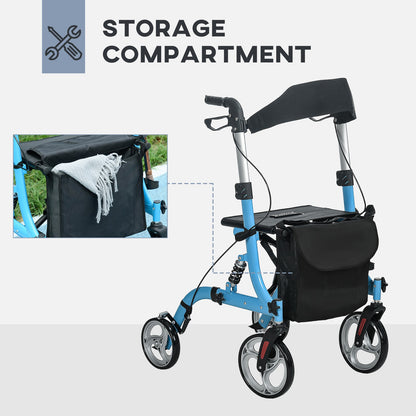 4 Wheel Rollator with Seat Adjustable Mobility Walker with Bag Dual Brakes
