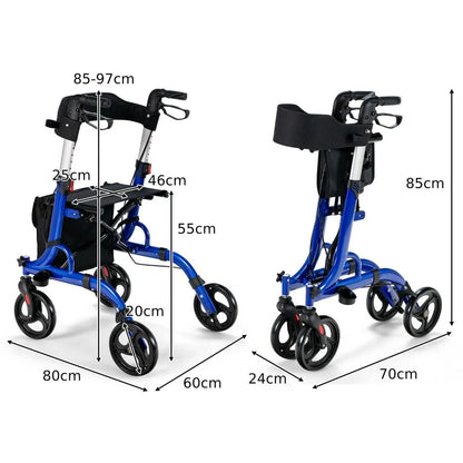 2 in 1 Walker Aluminium Mobility Walking Aid with Seat Adjustable
