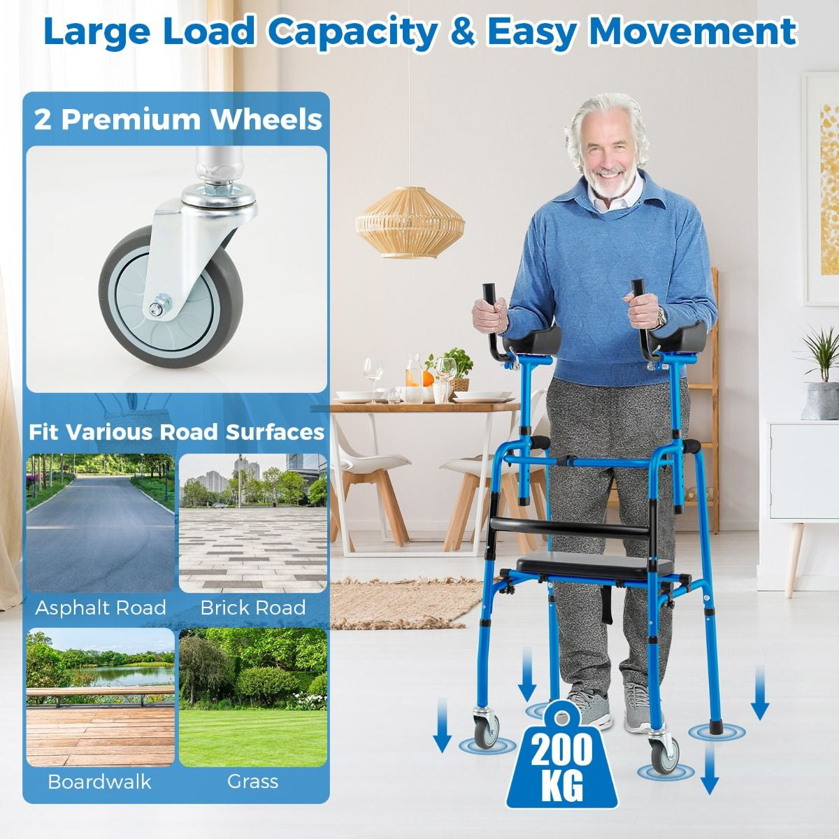 Versatile Rolling Walker with Padded Seat and 2 Premium Wheels
