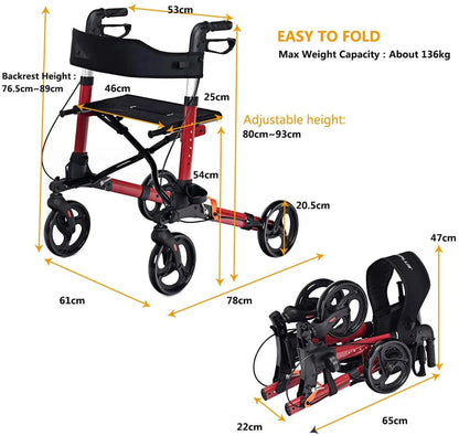 Lightweight Aluminium Folding Walking Mobility Aid with 4 Wheels