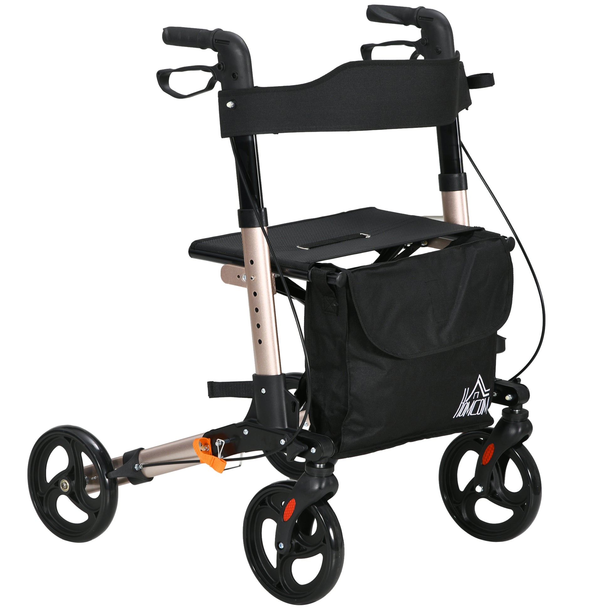Adjustable 4 Wheel Rollator W/ Seat Bag Folding Mobility Walker