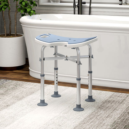 Height Adjustable Shower Stool with Suction Grab Rail U-Shaped Padded Seat