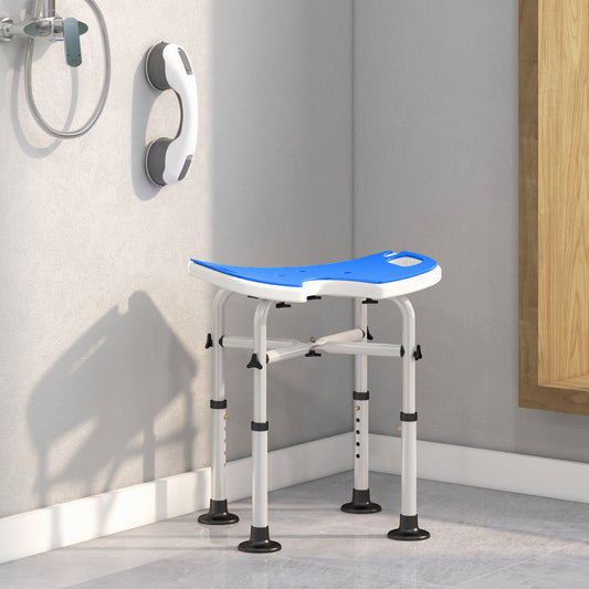 Height Adjustable Shower Stool with Suction Grab Rail U-Shaped Padded Seat