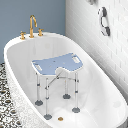Height Adjustable Shower Stool with Suction Grab Rail U-Shaped Padded Seat