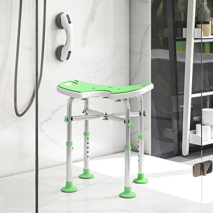 Height Adjustable Shower Stool with Suction Grab Rail U-Shaped Padded Seat