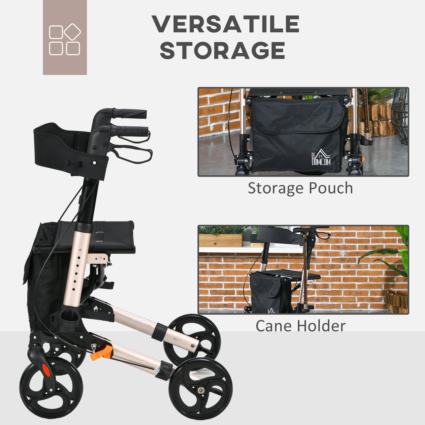 Adjustable 4 Wheel Rollator W/ Seat Bag Folding Mobility Walker
