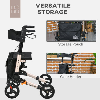 Adjustable 4 Wheel Rollator W/ Seat Bag Folding Mobility Walker