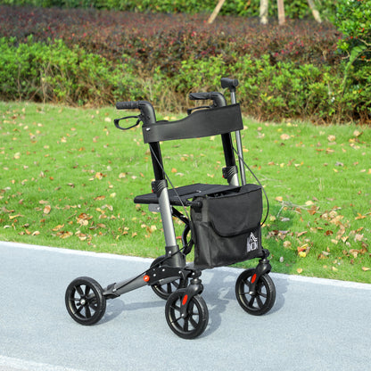 Adjustable 4 Wheel Rollator W/ Seat Bag Folding Mobility Walker