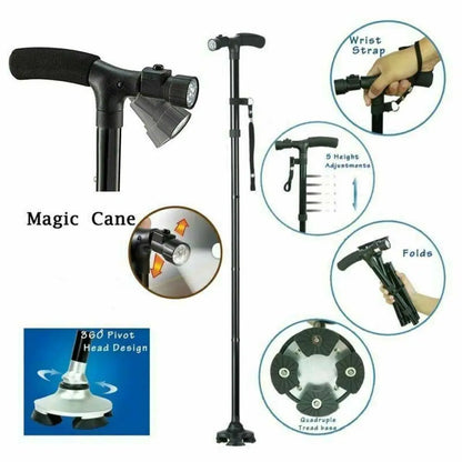 Collapsible Safety LED Walking Stick Adjustable Travel Hiking Cane Trekking Pole