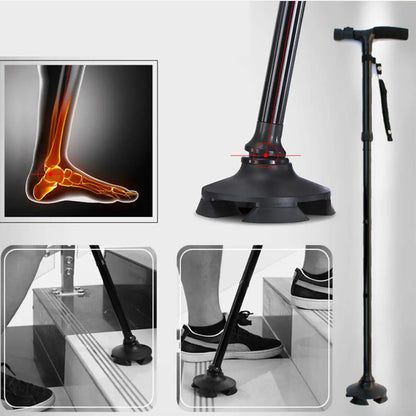Collapsible Safety LED Walking Stick Adjustable Travel Hiking Cane Trekking Pole