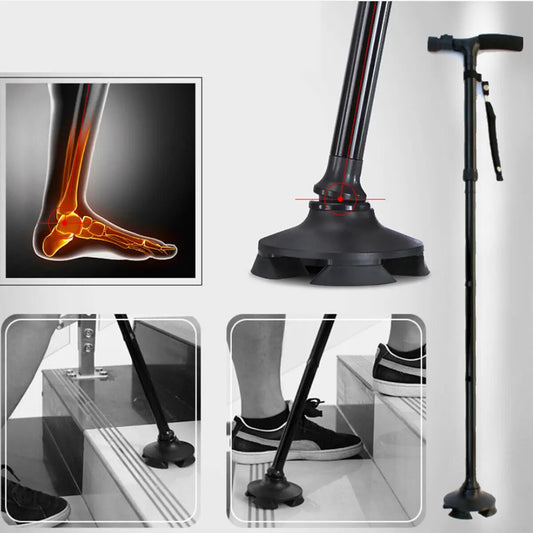 Collapsible Safety LED Walking Stick Adjustable Travel Hiking Cane Trekking Pole